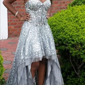 Jovani Silver High-Low prom dress